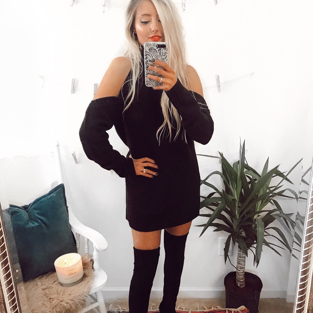 TOBI cold shoulder black turtleneck sweater dress